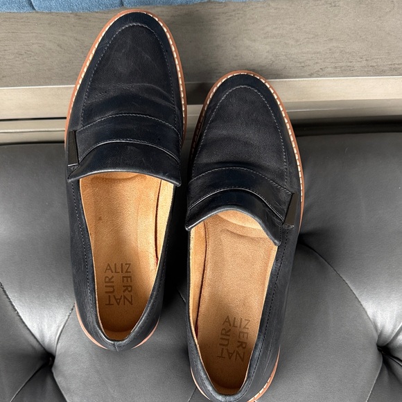 Naturalizer Shoes - Naturalizer Navy Suede Penny Loafers with Brown Trim